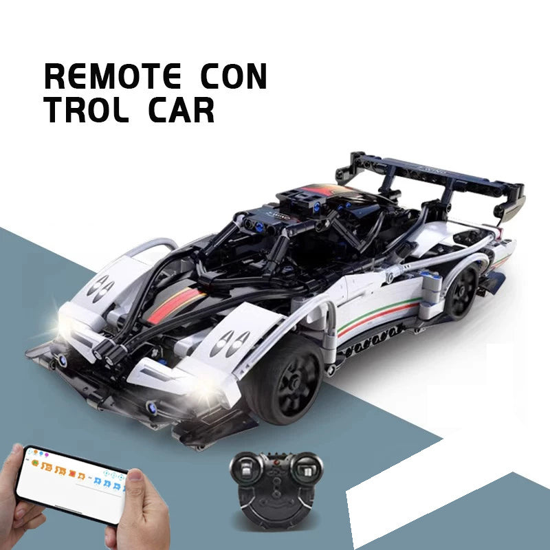 White RC Brick Sports Car - 457 Pieces: Assembled reference model for the exact 457-piece building kit.
