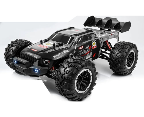 Black-Gray brushless RC monster pickup, body appearance; battery and shock package selected separately