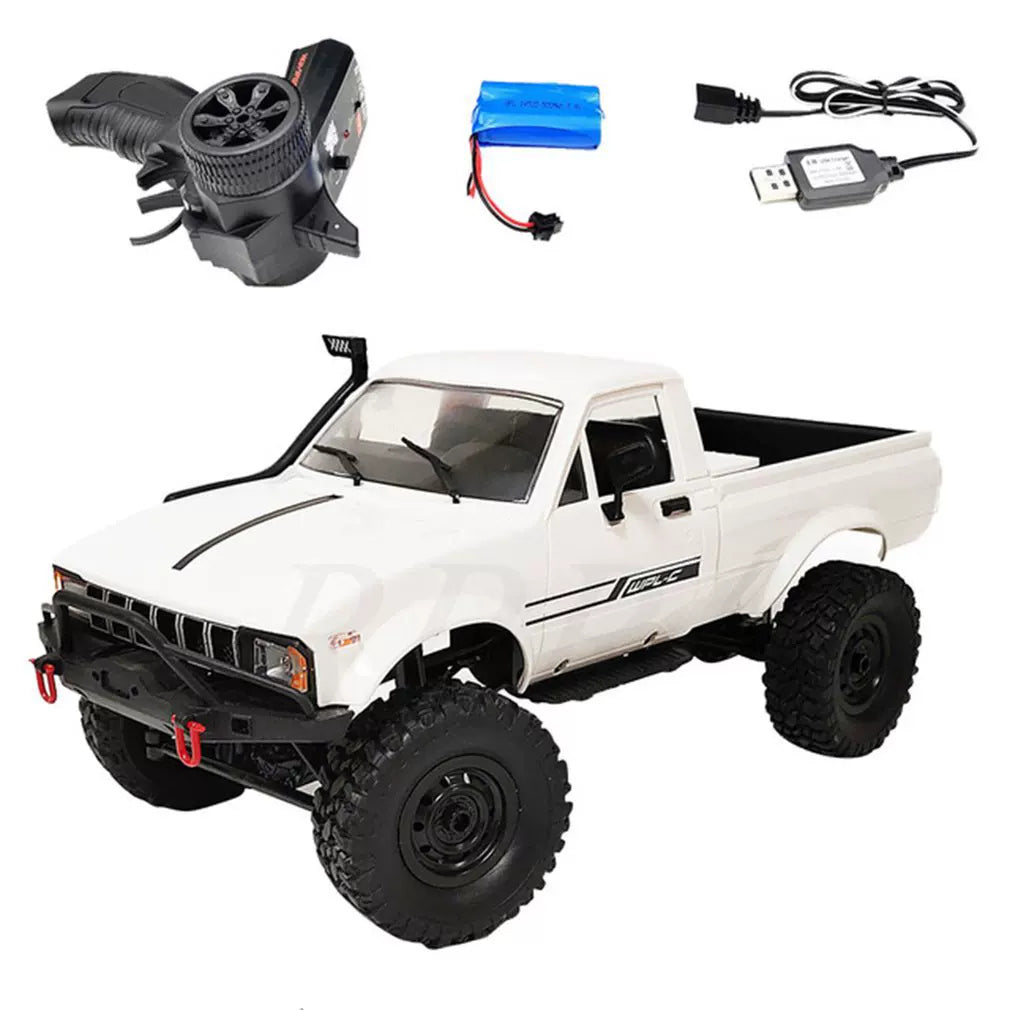 White open-bed pickup with controller,battery andUSBcable