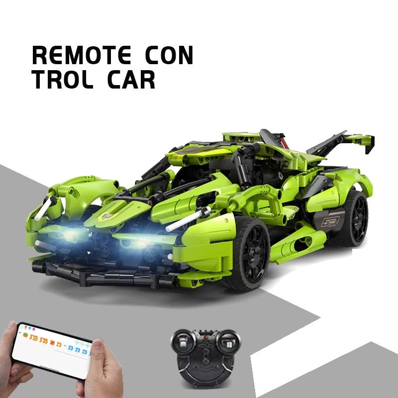 Green RC Brick Concept Car - 432 Pieces: Assembled reference model for the exact 432-piece building kit.