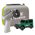 Green mini SUV with controller and carrying case.