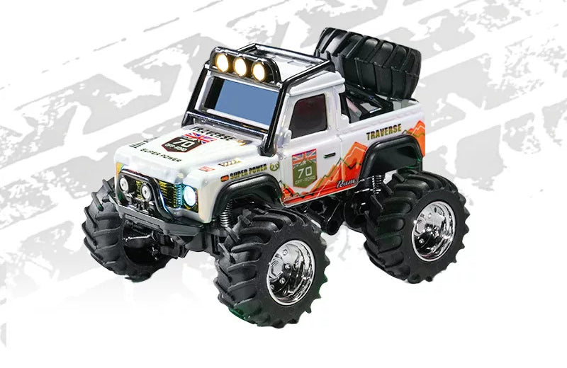 1:64 Glitter-Finish Mini RC Pickup with Card Remote: White 70 TRAVERSE single-cab mini RC pickup, preserving actual physical livery