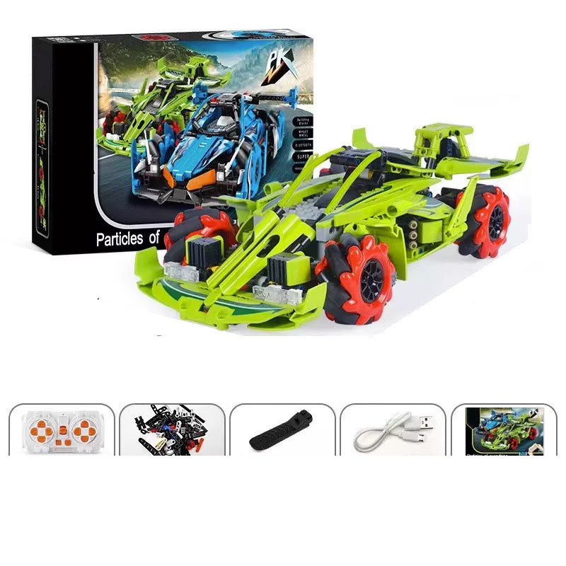 Green RC Brick Track Car - 557 Pieces: Assembled reference model for the exact 557-piece building kit.