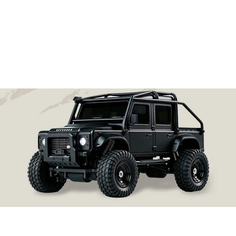 Black 1:43 Defender 110 RC SUV from a front three-quarter angle