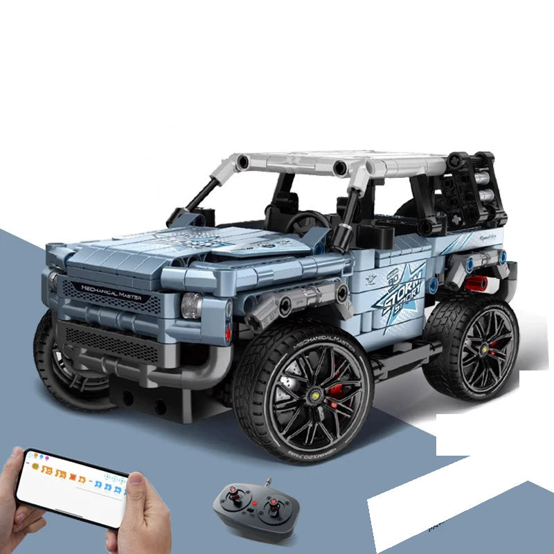 Blue RC Brick SUV - 603 Pieces: Assembled reference model for the exact 603-piece building kit.