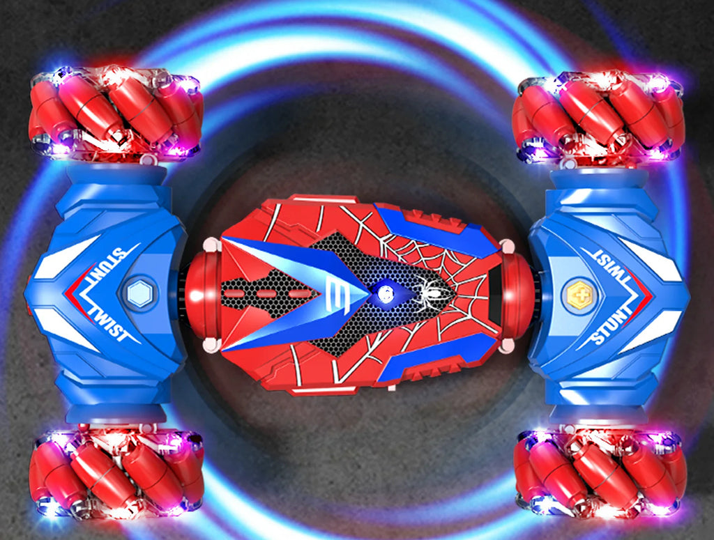 Red Web Pattern jointed RC twist car with illuminated roller wheels