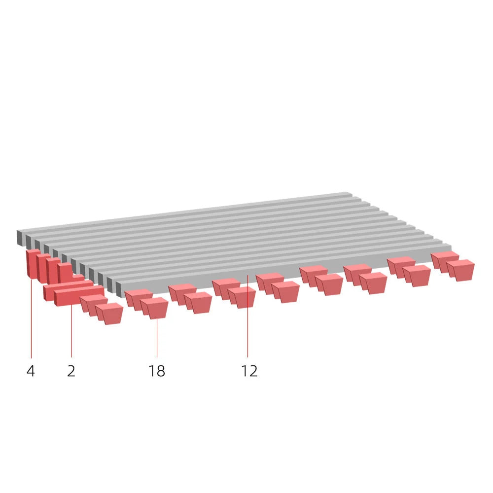 Original source diagram of gray guardrails and red supports, with component-count pointers.