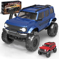 Compact RC SUV in Blue or Red: Blue vehicle with the matching controller and retail box; one selected vehicle is supplied.