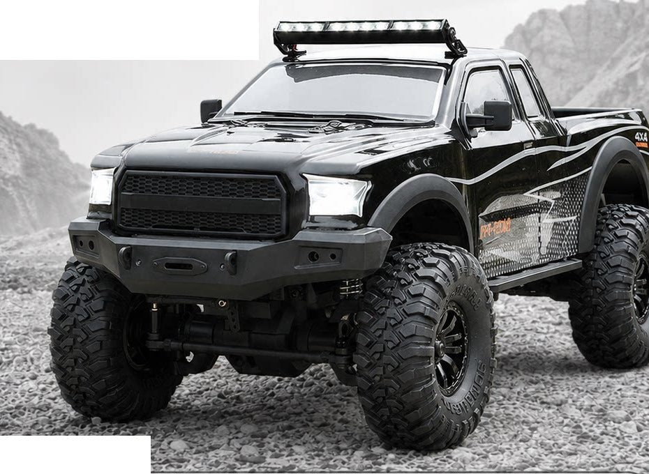 Black 1:10 RC pickup vehicle body; battery package selected separately