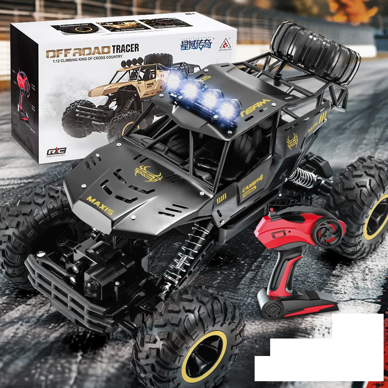 Black four-wheel RC crawler exterior with its source package reference