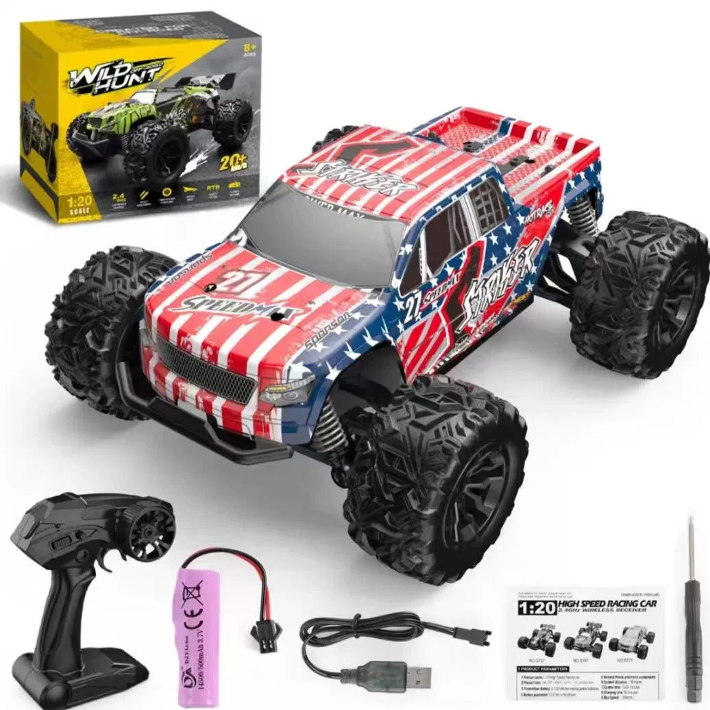 Flag-Graphic RC Short-Course Truck: Red-white-blue short-course vehicle with the exact matching controller and accessory kit.