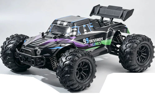 Black-Purple-Green Purple 99-graphic RC monster truck, body appearance; battery and shock package selected separately