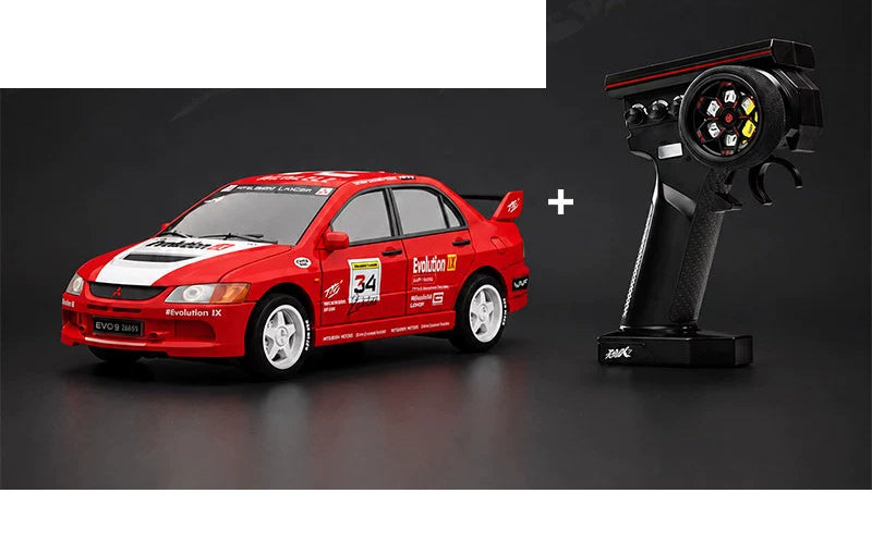 1:64 EVO IX-Style RC Rally Sedan with Remote: Red 34 Rally Graphic rally sedan with its pistol controller
