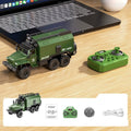 Green mini truck, matching handheld controller and listed accessories.