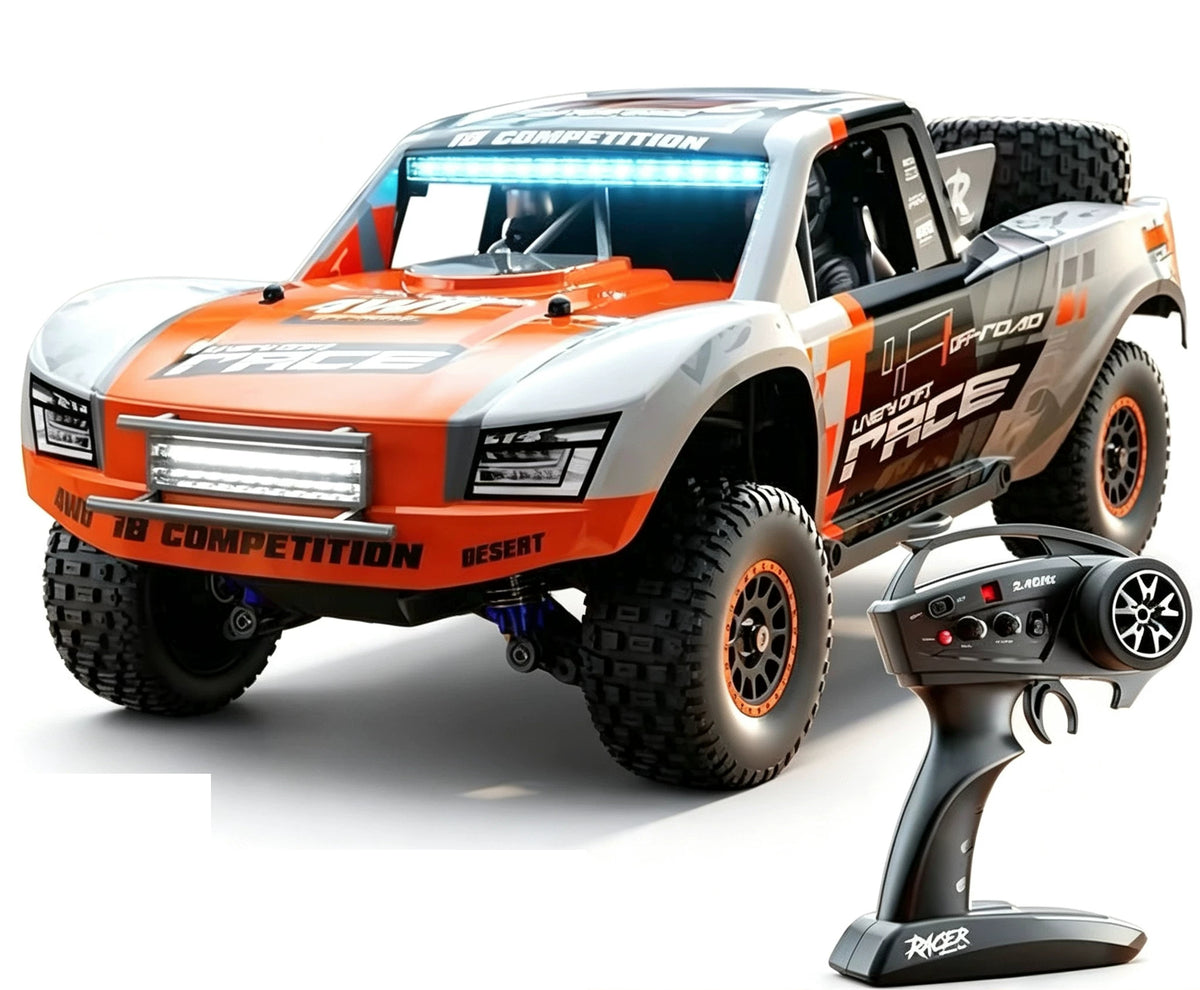 Orange HB-RD1201 RC short-course truck and included handheld controller, brushed version; selected battery quantity listed separately