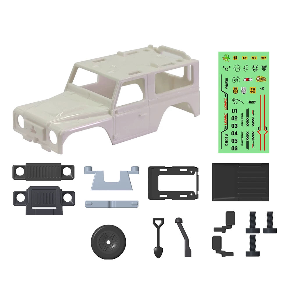 Unpainted empty body shell with pictured trim and fittings.