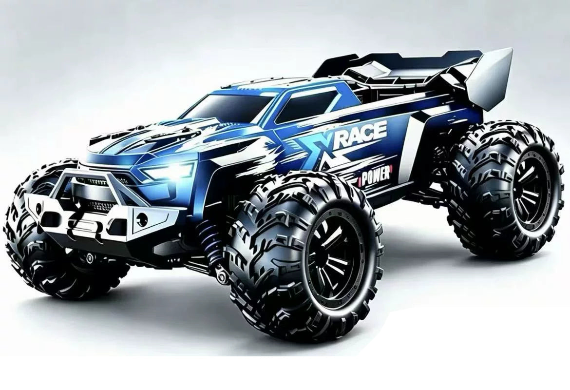 Blue X-RACE RC pickup, body appearance; selected battery package listed separately