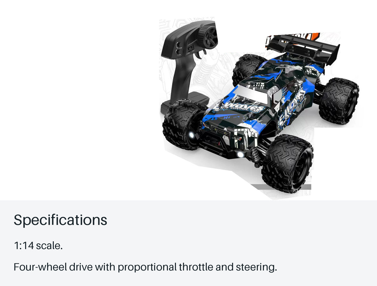Blue Lightning 1:14 4WD RC Buggy - specifications from source-backed facts