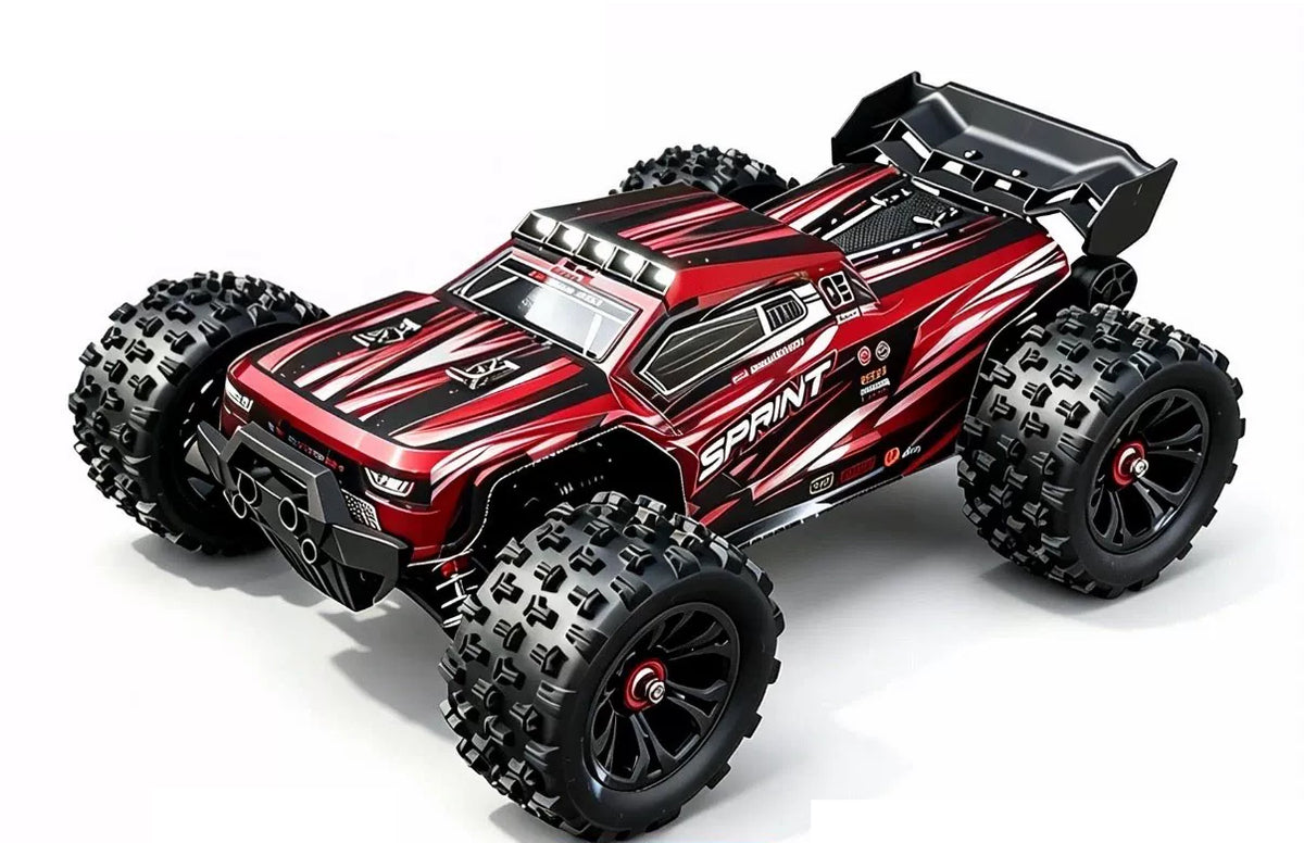 Red SPRINT RC390 brushed pickup with metal chassis; battery count selected separately