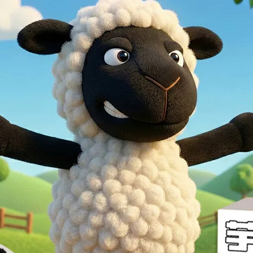 Sheep Plush Figure with Removable Hat: Sheep face and fleece-style hat detail from the exact source.