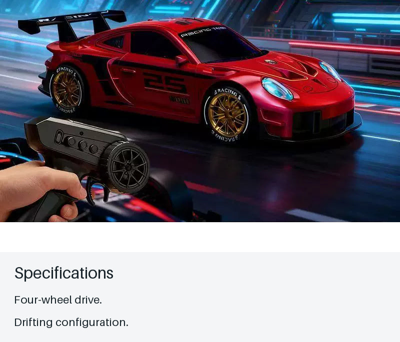 Red 911-Style 4WD RC Drift Coupe - specifications from source-backed facts