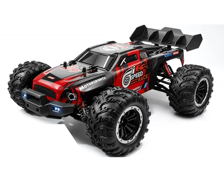 Black-Red brushless RC monster pickup, body appearance; battery and shock package selected separately