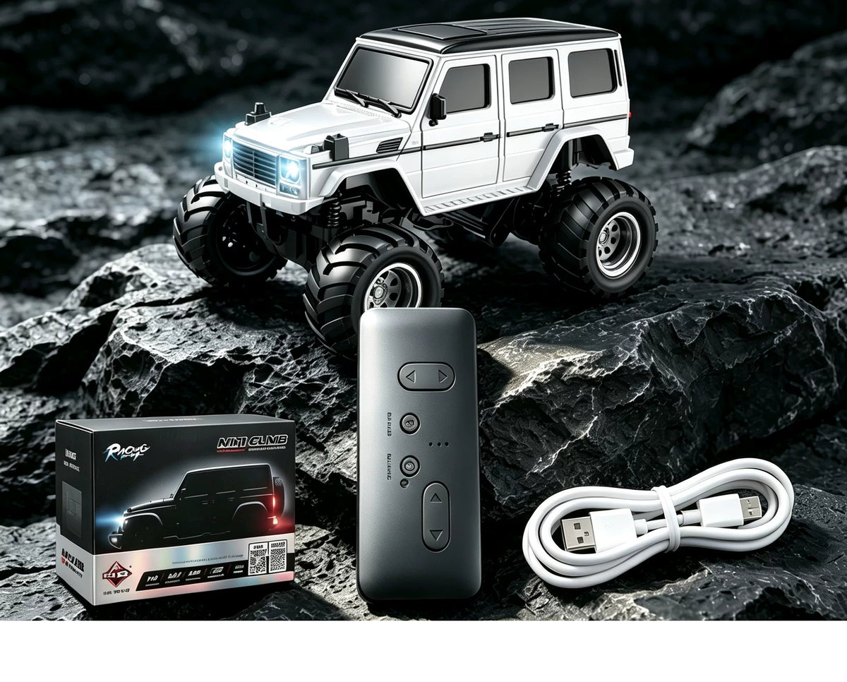 HB R64 1:64 Mini RC SUV - Model Selection: White HB-R6402 SUV with its slim controller and Type-C cable
