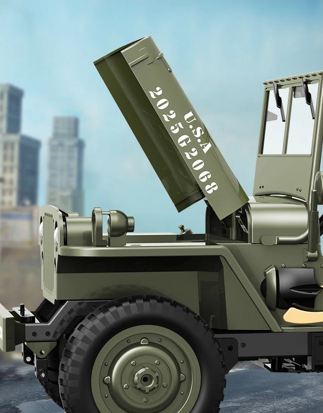 Open hood detail on the military green RC Jeep