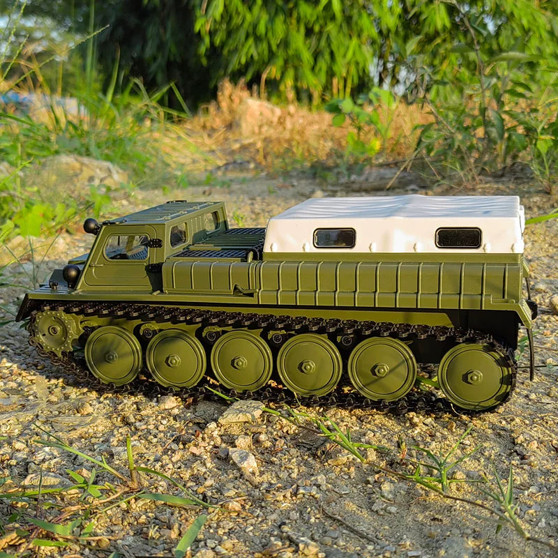 G71 RC Tracked Transporter - Battery Packages: Side view of the same G71 tracked transporter and white rear cargo cover