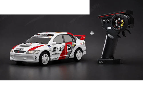 1:64 EVO IX-Style RC Rally Sedan with Remote: White 3 Rally Graphic rally sedan with its pistol controller