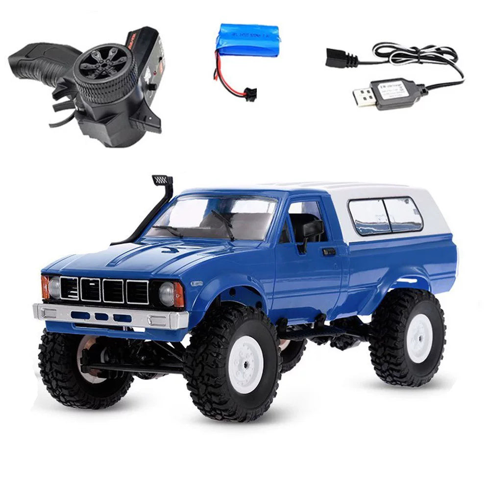 Blue covered-bed RC pickup with controller,battery andUSBcable