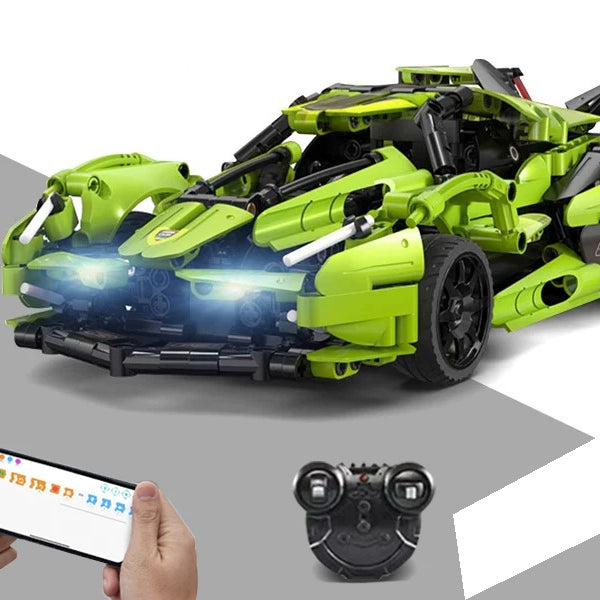 Green RC Brick Concept Car - 432 Pieces: Brick connections, wheel structure and chassis detail from the same source reference.