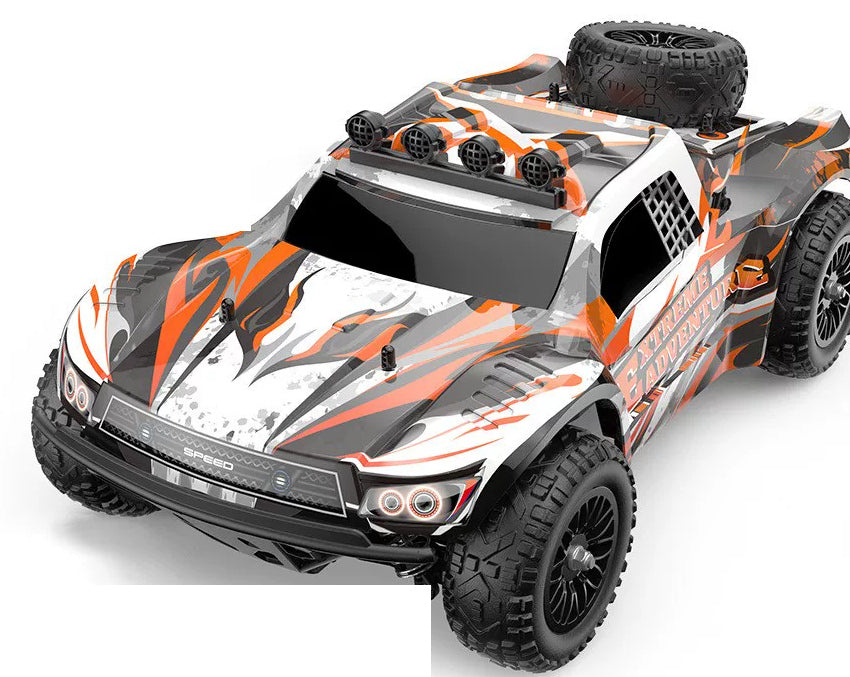 Orange EXTREME ADVENTURE RC truck, body appearance; selected battery package listed separately