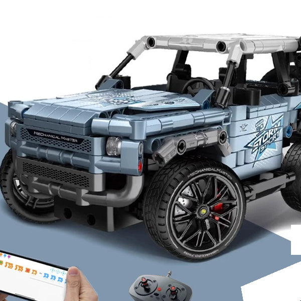 Blue RC Brick SUV - 603 Pieces: Brick connections, wheel structure and chassis detail from the same source reference.