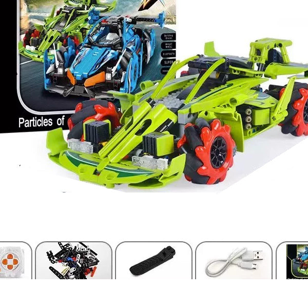 Green RC Brick Track Car - 557 Pieces: Brick connections, wheel structure and chassis detail from the same source reference.