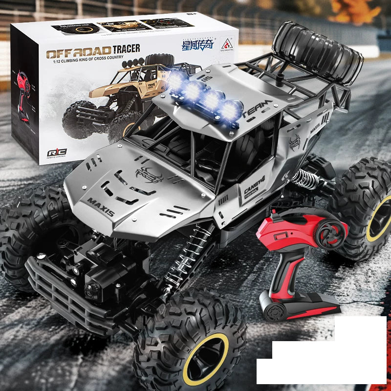 Silver four-wheel RC crawler exterior with its source package reference