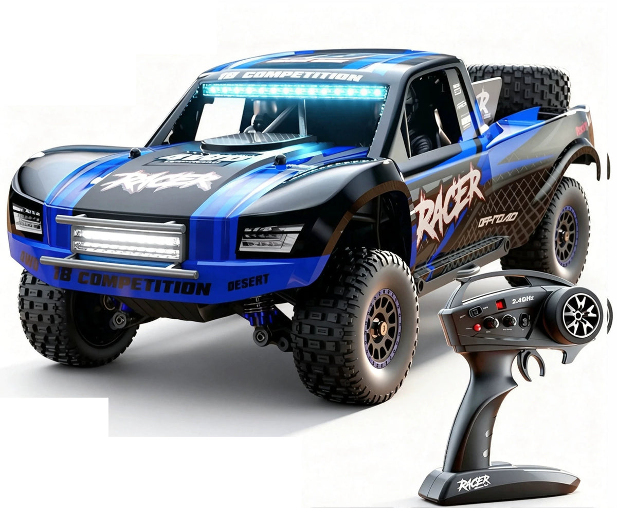 Blue HB-RD1204 RC short-course truck and included handheld controller, brushed version; selected battery quantity listed separately