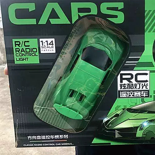 Green angular car body visible through the retail window.