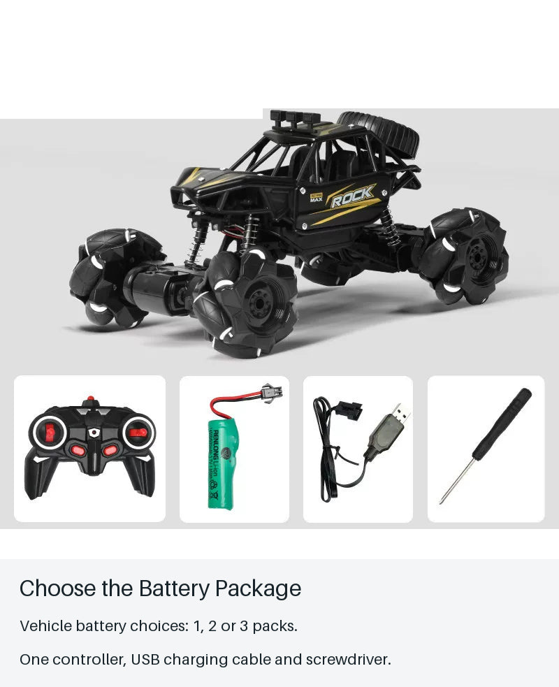 Roller-Wheel RC Stunt Car - Black and Red - choose the battery package from source-backed facts
