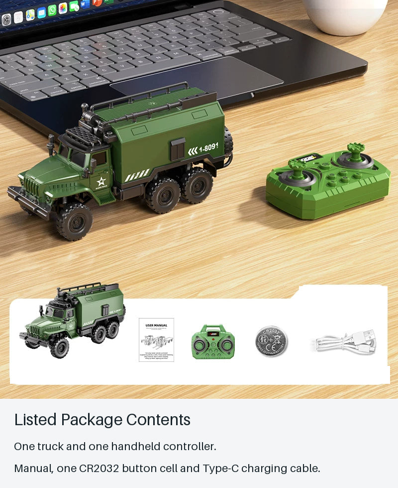 Mini RC Command-Body Truck - Green and Yellow - listed package contents from source-backed facts