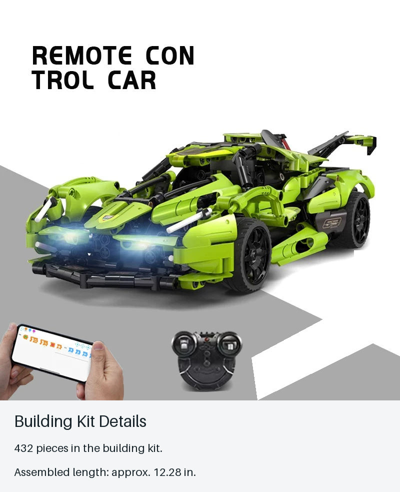 Green RC Brick Concept Car - 432 Pieces - building kit details