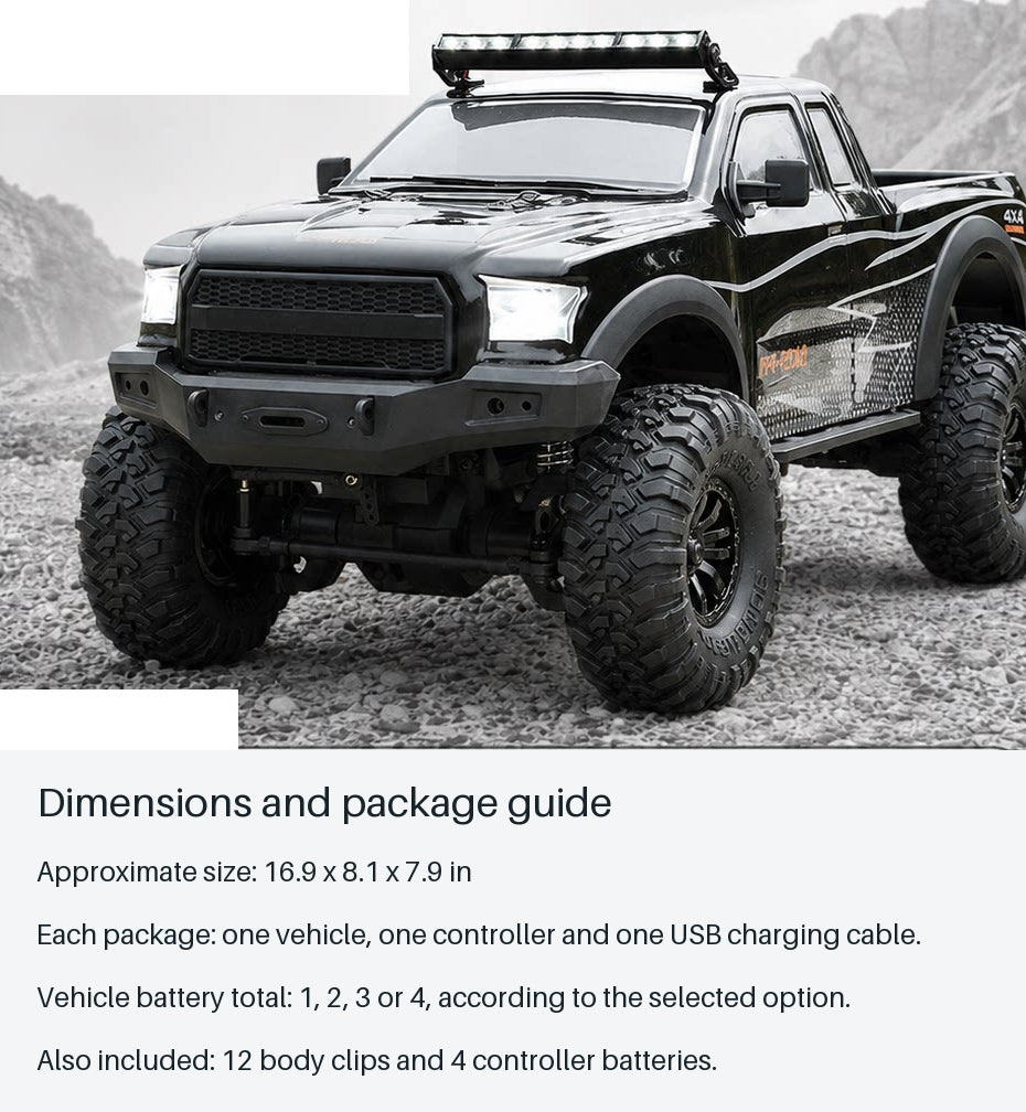 Package guide and inch dimensions for the illustrated black pickup