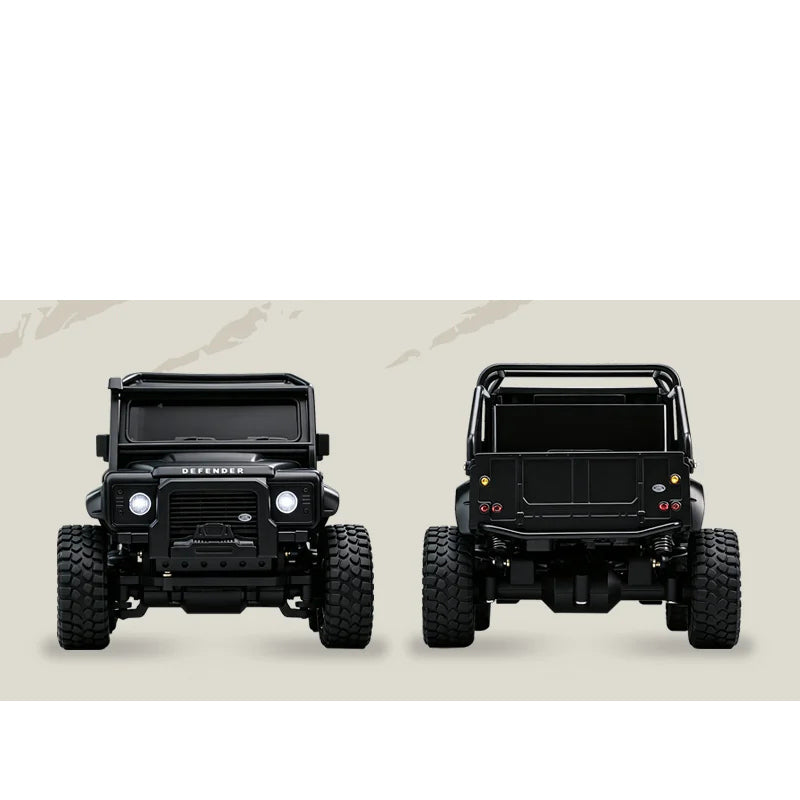 Front and rear views of the black 1:43 Defender 110 RC SUV