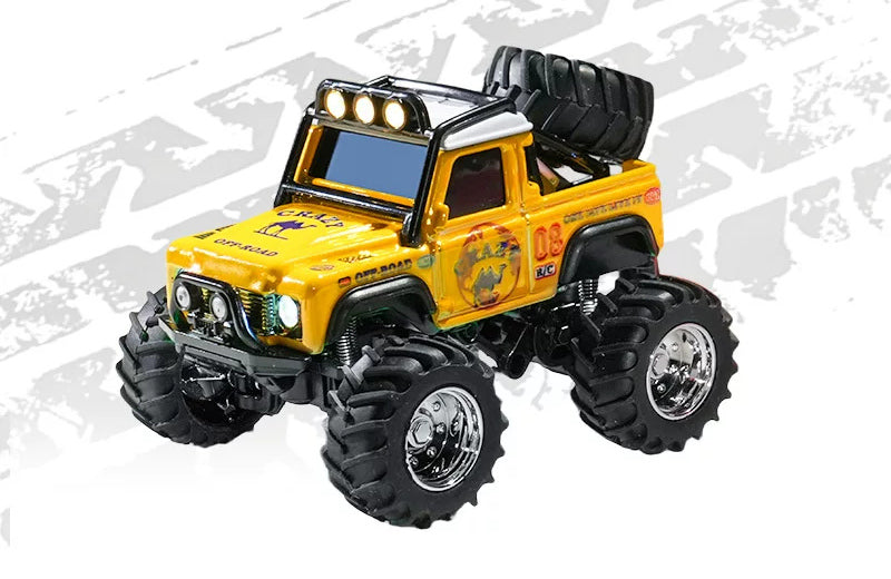 1:64 Glitter-Finish Mini RC Pickup with Card Remote: Yellow 08 single-cab mini RC pickup, preserving actual physical livery