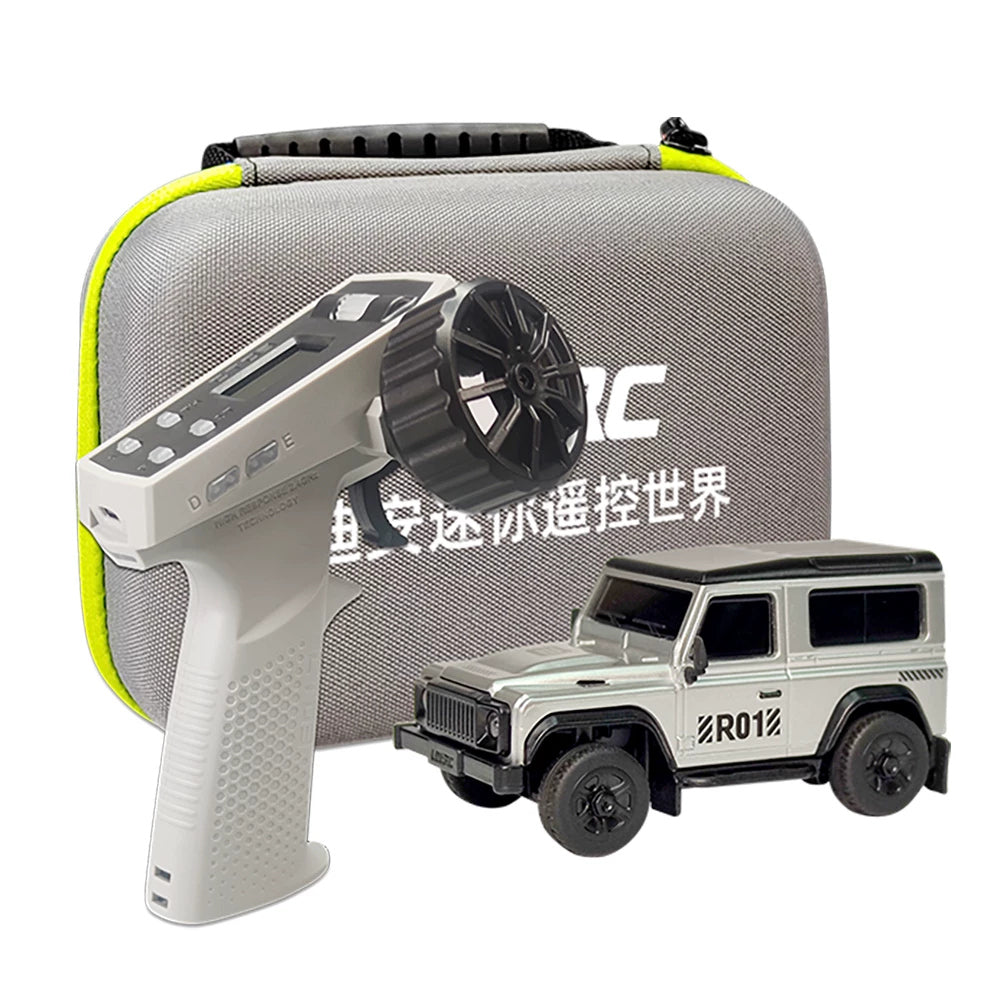 Silver mini SUV with controller and carrying case.