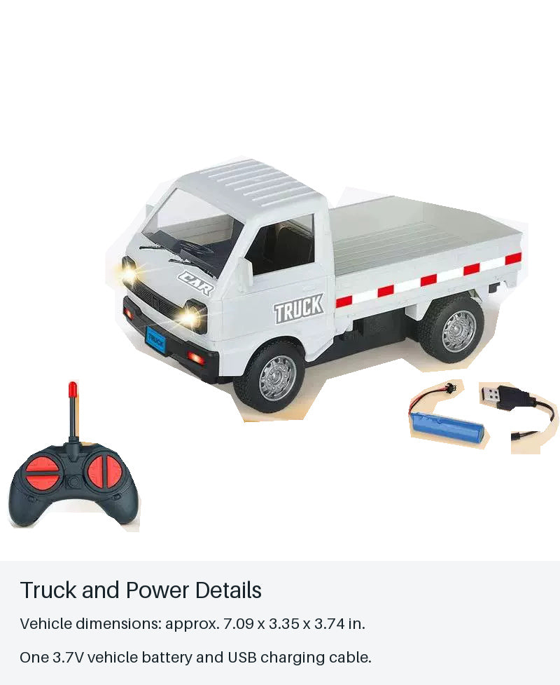 White Rechargeable RC Flatbed Truck - truck and power details from source-backed facts