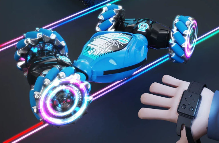 Blue twist RC car and watch-controller demonstration