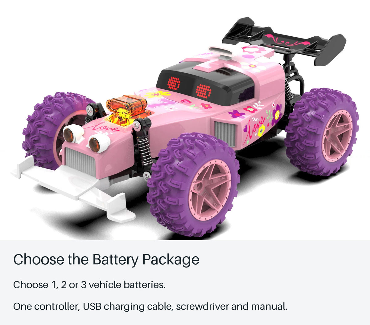 Pink RC Hot-Rod Toy Car - choose the battery package
