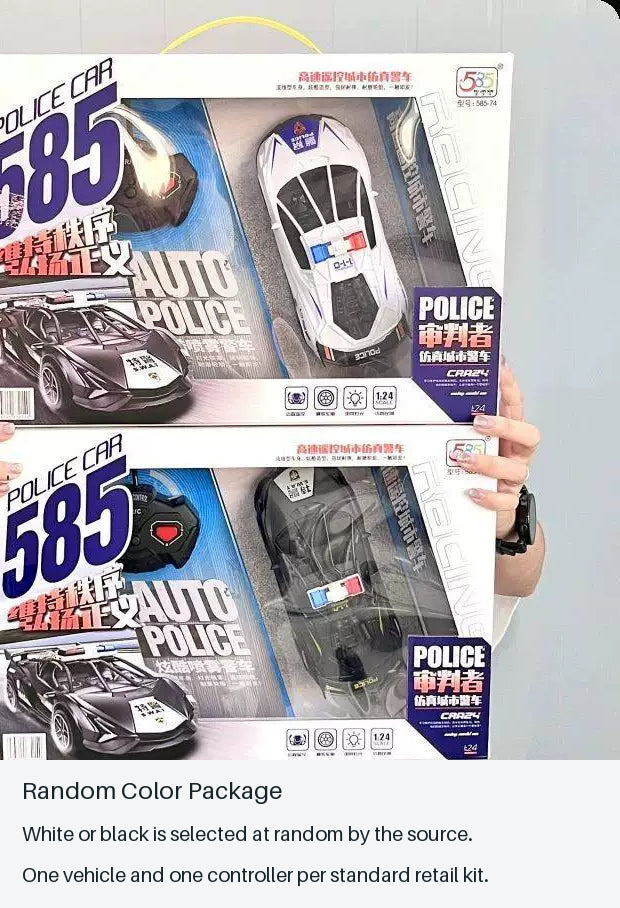 RC Police-Style Toy Car - Random White or Black - random color package from source-backed facts