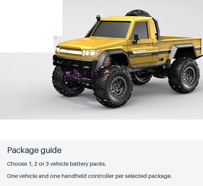 F201 4WD RC Pickup - Yellow and Blue - package guide from source-backed facts